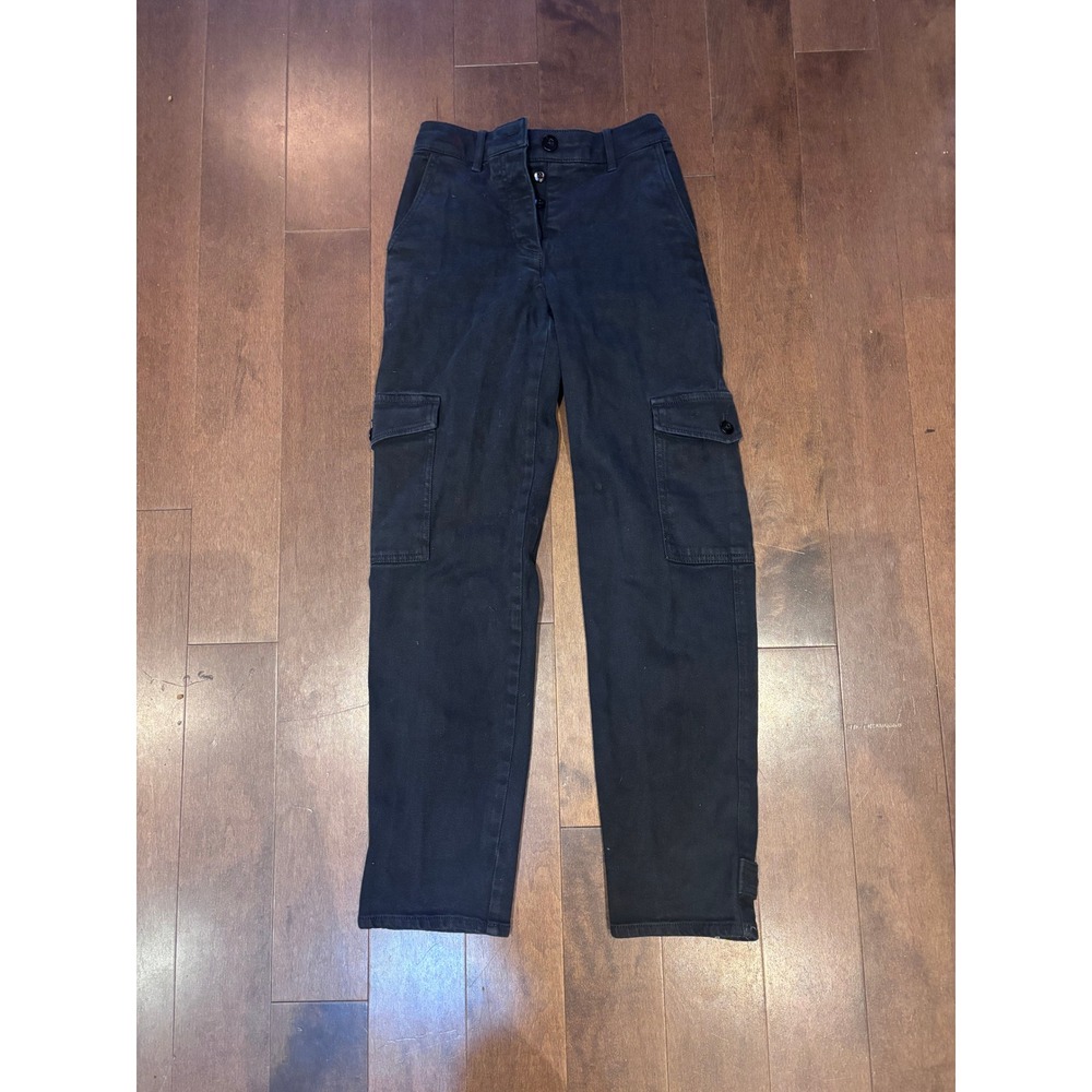Zara Black High Waisted Cargo Pants Straight Leg Utility Trousers Button Ankle